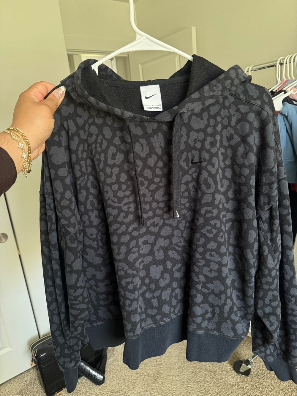 Nike Black & Charcoal Leopard-Print Pullover Hoodie